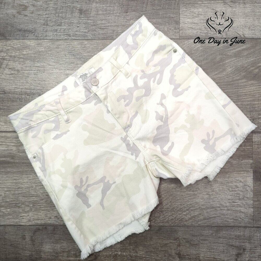 For The Republic Women's Camo Jean Shorts in Light Neutral Camo